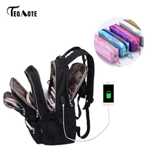 TEGAOTE женские рюкзаки с защитой от кражи, USB зарядка, рюкзак для ноутбука, школьные сумки для девочек-подростков, нейлоновая Повседневная сумка для путешествий