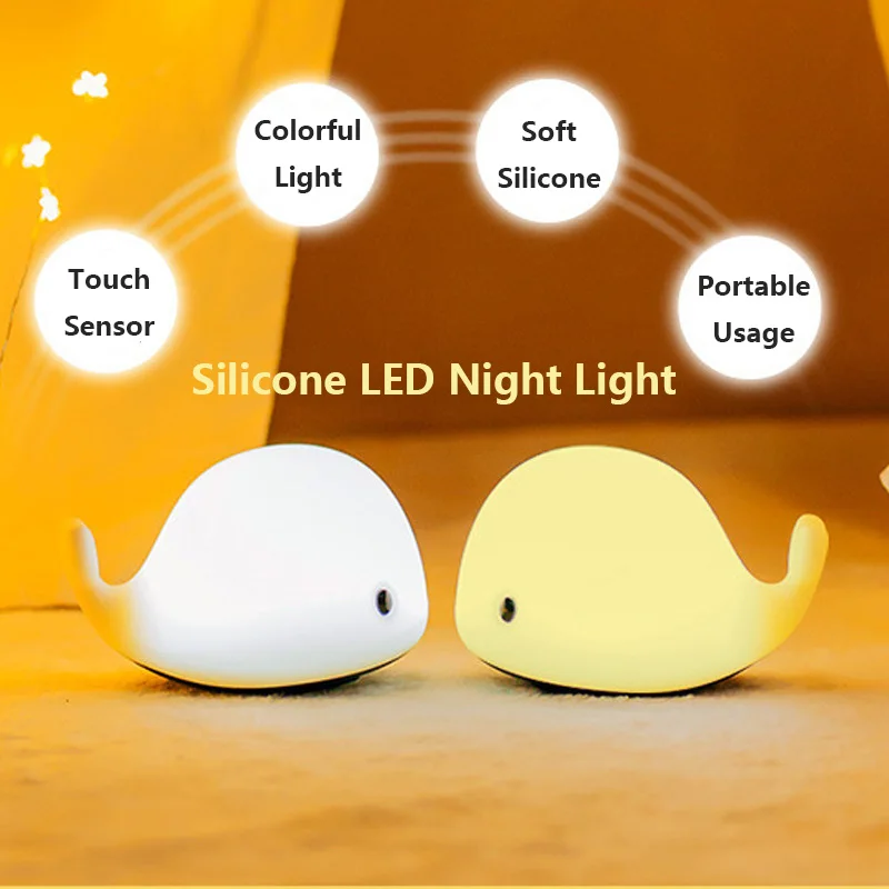 

Colorful Silicone Patting Lamp 7 Colors Silicone Touch Sensor LED Night Light Dolphin USB LED Night Lamp For Children Baby Kids
