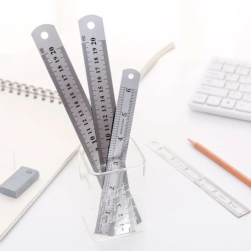 

12pcs Stainless Steel Metal Straight Ruler 15/20cm Steel Ruler Fine Millimeter/Centimeter Scale Office Student Drawing Line Tool