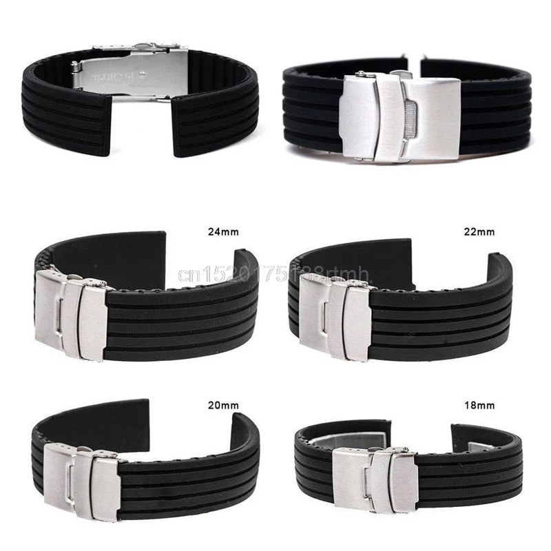 

Free delivery 18-24mm Waterproof Silicone Rubber Chic Wrist Watch Strap Band Deployment Buckle