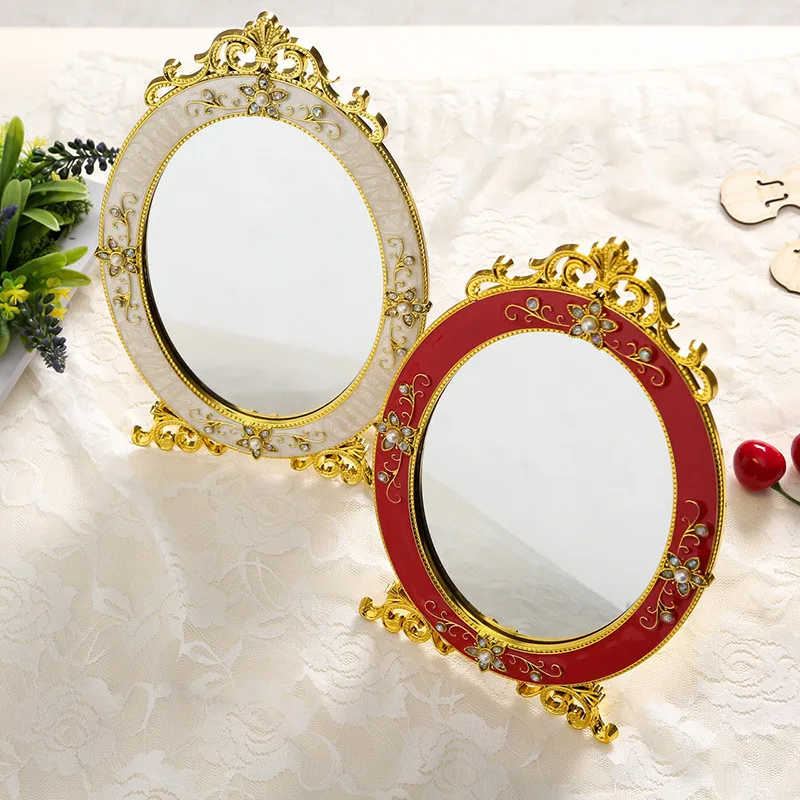 Vintage Makeup Mirror Desktop Rose Decor Oval Cosmetic Mirror Vanity