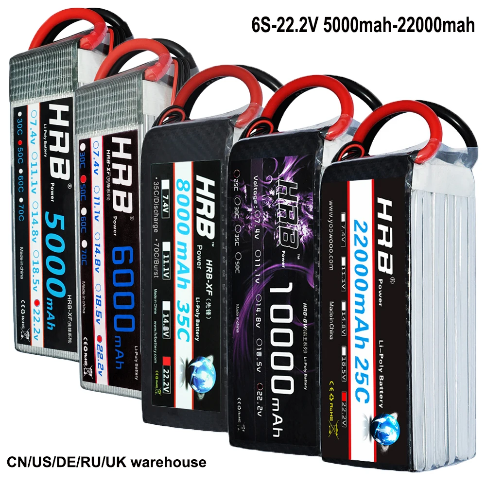 

HRB Lipo battery 6S 22.2V 5000mAh 5200mah 6000mah 8000mah 10000mah 12000mah 16000mah 22000mah 50C For RC UAV Drone Quadcopter