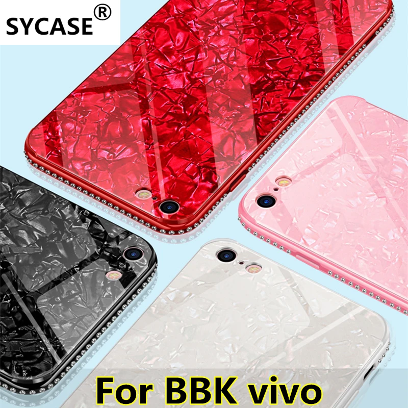 SYCASE For BBK vivo X9 X20 X21 Plus Y71 Y66 Y67 Y75 Y85 Y79 Tempered Glass around Diamond Hard Back Shell Soft TPU Bumper Case |