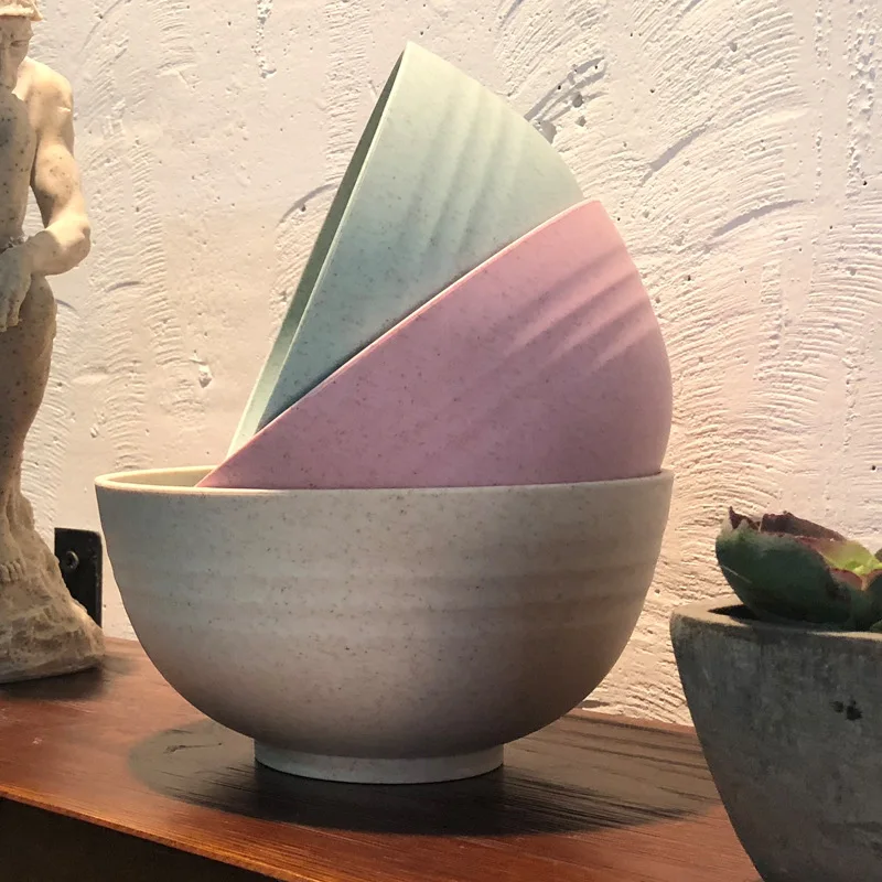 4 шт. твердая пластиковая круглая Пшеничная солома китайская миска набор в