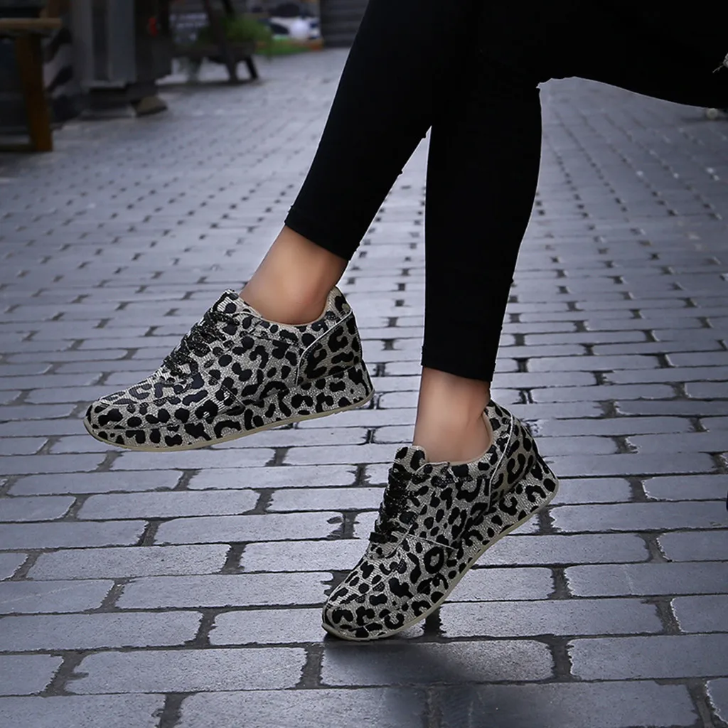 YOUYEDIAN/женские кроссовки на платформе; женская повседневная обувь с леопардовым принтом; прошитая женская обувь на танкетке со шнуровкой; 5#3,5