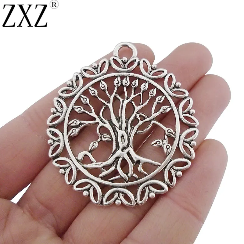 

ZXZ 5pcs Antique Silver Tone Large Tree Charms Pendants for Necklace Jewelry Making Findings 51x45mm