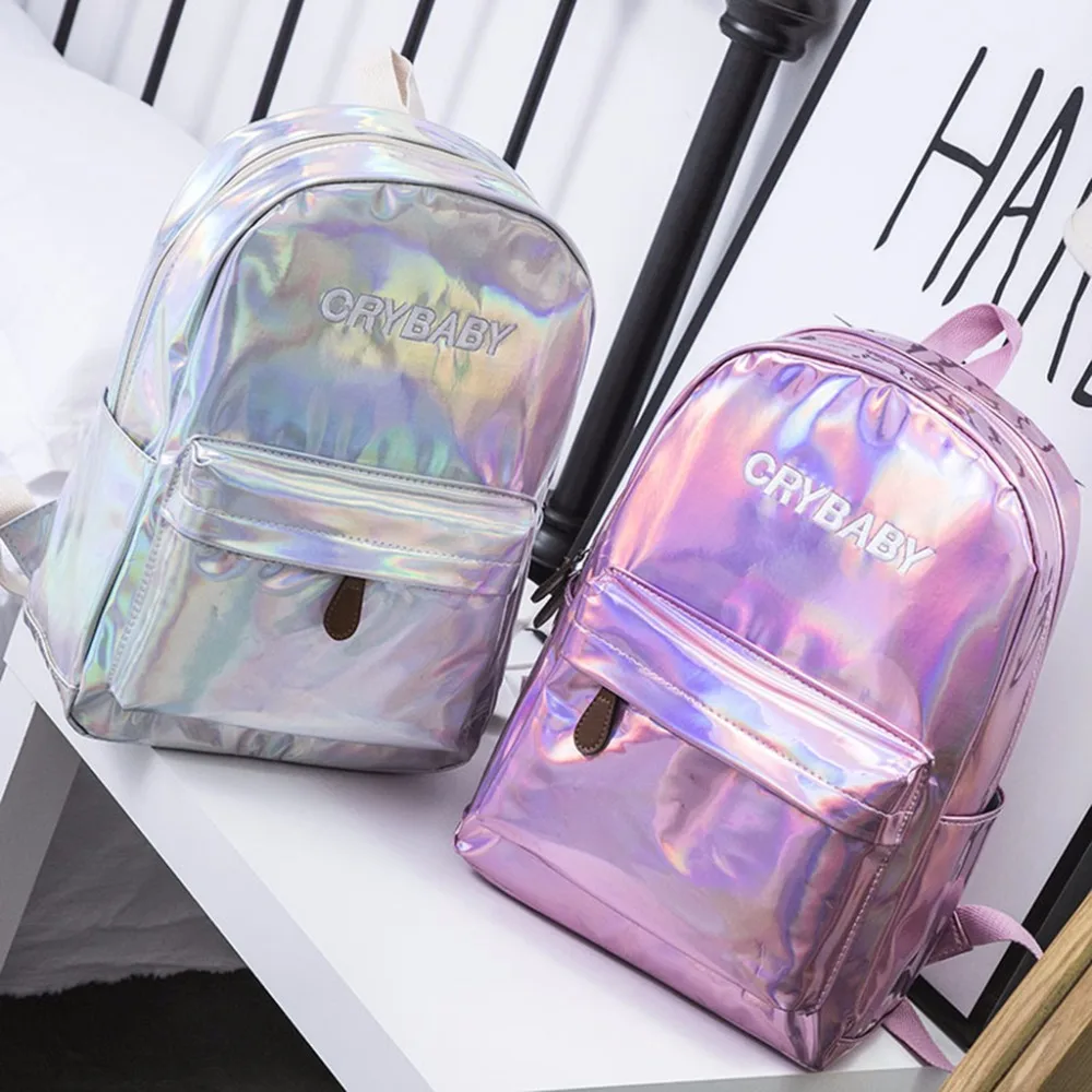 Fashion Unisex Hologram Holographic Laser Backpack School Bookbag Large