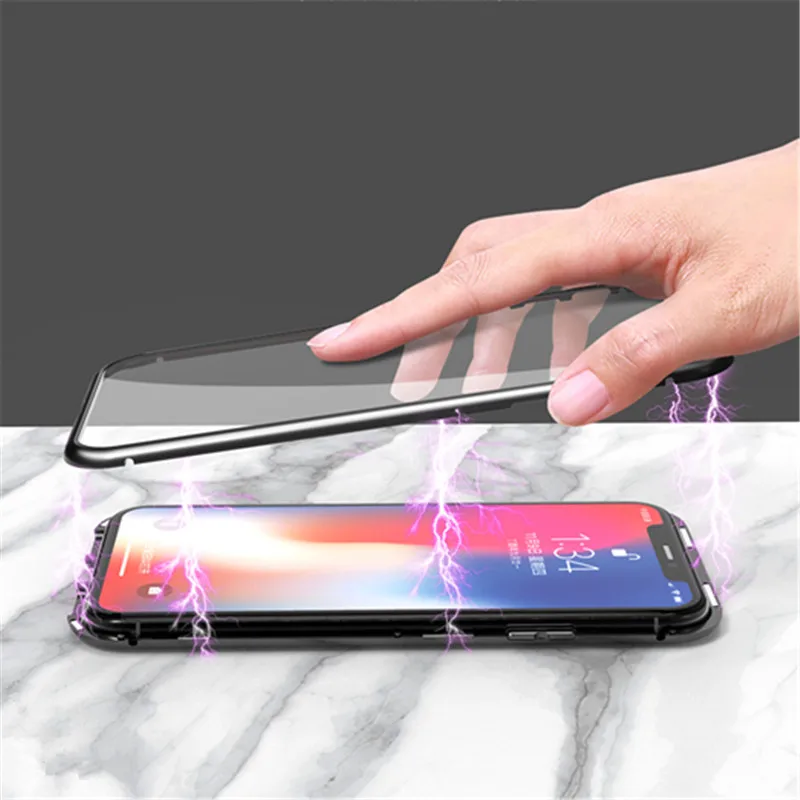 

For Apple iPhone XR X XS Max 7 8 Plus 6 6s Plus Case Double Sided Tempered Glass 360 Degree Magnetic Adsorption Phone Cover