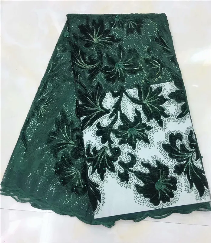 sequin French lace fabric green tulle embroidery with beads/sequin Latest style african 5 yards ffyi319 | Дом и сад