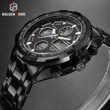 GOLDENHOUR мужские часы Топ люксовый бренд мужские s Военные Спортивные Мужские кварцевые часы аналоговые цифровые водонепроницаемые часы Relogio Masculino
