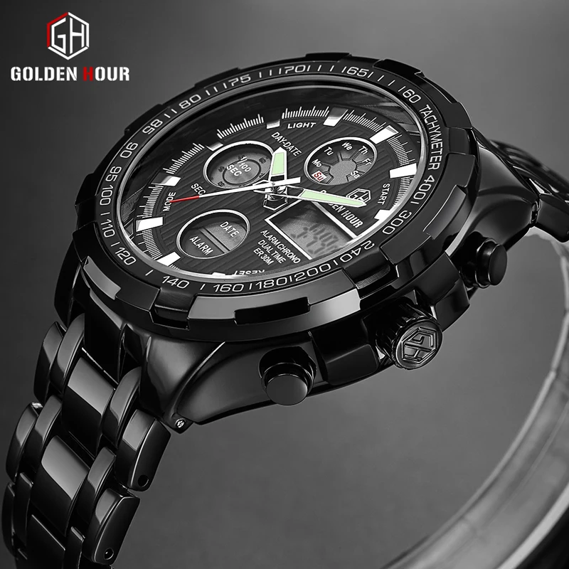 

GOLDENHOUR Men Watch Top Luxury Brand Mens Military Sport Quartz Watches Male Analog Digital Waterproof Clock Relogio Masculino