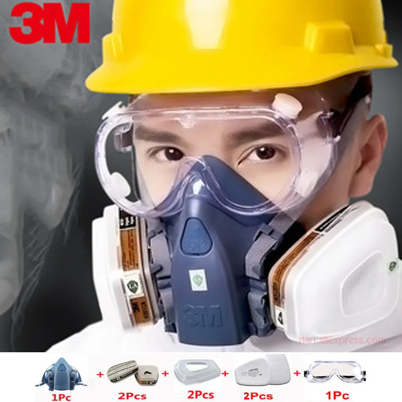 3M7502 промышленные рабочие маска 8-в-1 с 6001/5N11 органических газов защита PC зеркальный чехол с распыления химический дыхание