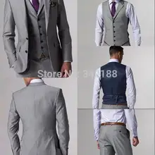 Тонкой пригонки с боковыми разрезами светло-серый две кнопки нотч жених жениха мужские костюмы человек деловой костюм( куртка+ брюки+ жилет