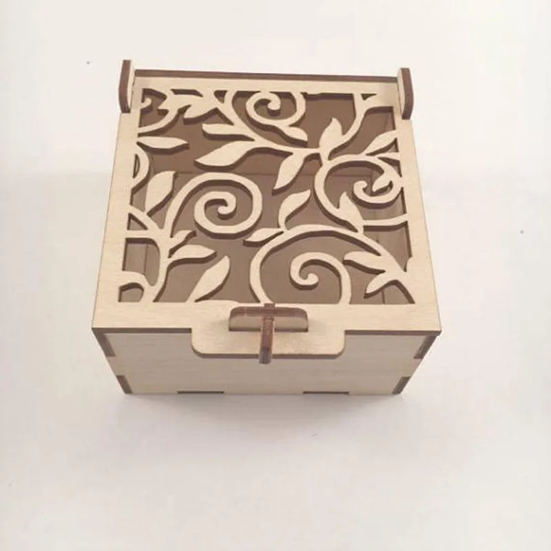 Laser Cut Floral Wooden Gift Party Favor Box Christmas Memento Wood
