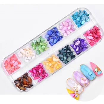 

12 Colors/Box Shell Crushed Stones Gravel Flakes Natural Broken 3D Beauty Manicure DIY Nail Art Decoration Women's Fashion