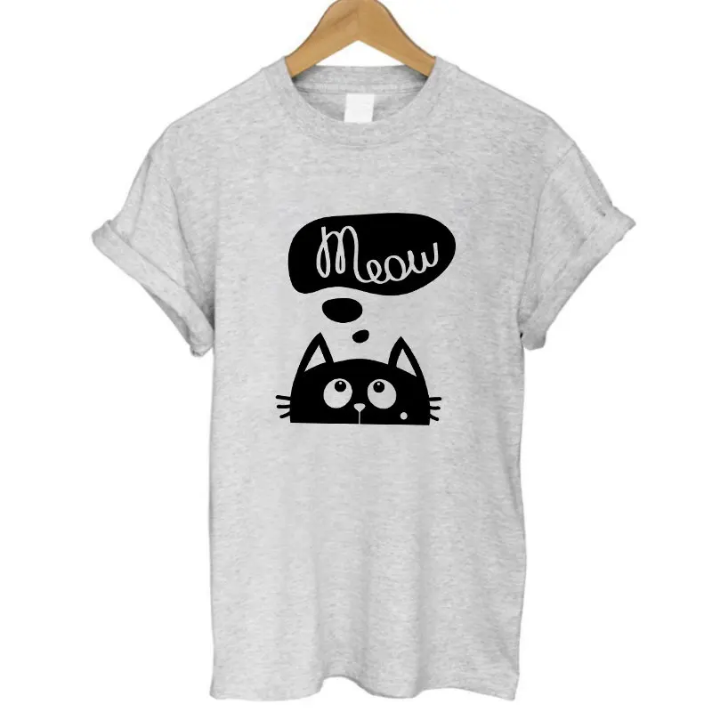 

COOLMIND CA0215B 100% cotton casual summer Women cute Cat T Shirt FELINE MEOW Print cool T-shirt Lady Tee shirts
