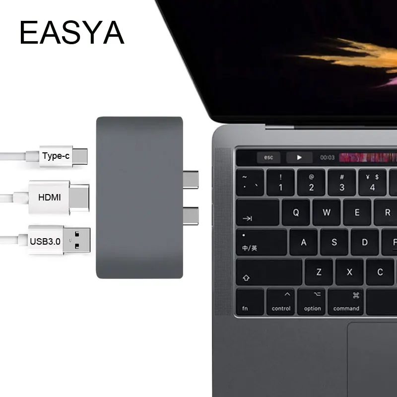 

EASYA 3-in-1 USB C Hub to HDMI Adapter Thunderbolt 3 Type-C Dock with USB 3.0 Hub PD for MacBook Pro 2017 2018 USB-C