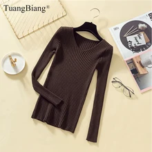 *#Best Price Women V-Neck Long Sleeve stripe Coffee Sweater 2019 Knit feminine Basic elasticity Pullovers Autumn Ladies Winter apricot Jumper *#Best Price Women V-Neck Long Sleeve stripe Coffee Sweater 2019 Knit feminine Basic elasticity Pullovers Autumn Ladies Winter apricot Jumper