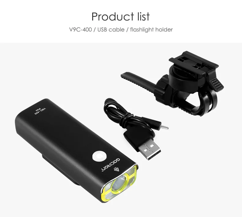 Top Gaciron 400Lm USB Rechargeable Bicycle Front Light 18650 Battery LED MTB Handlebar Flashlight Cycling Road Bike Headlight Torch 12