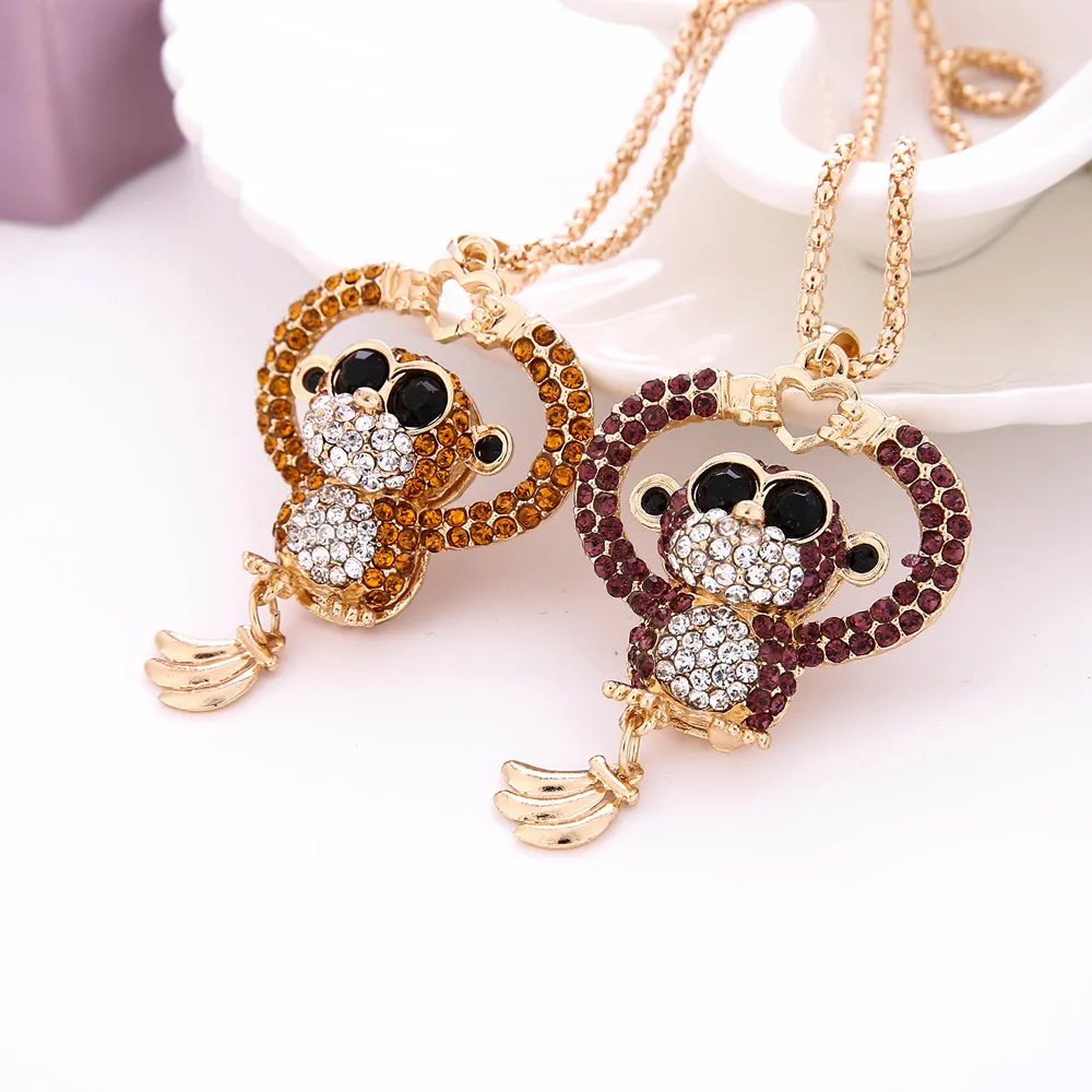 

2019 Fashion Lady Trend Necklace Chains Mini Crystal Cute Monkey Pendant Necklace Colgantes Mujer Moda#D10-5