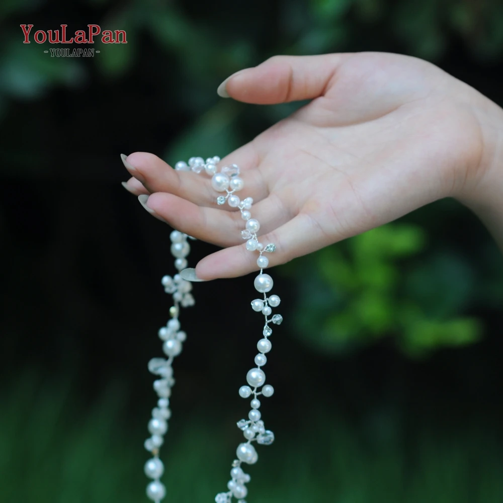 YouLaPan SH03 sliver Crystal Bridal Belts handmade Wedding thin Belts for Dress Pearl Wedding Sash belt for Wedding Accessories