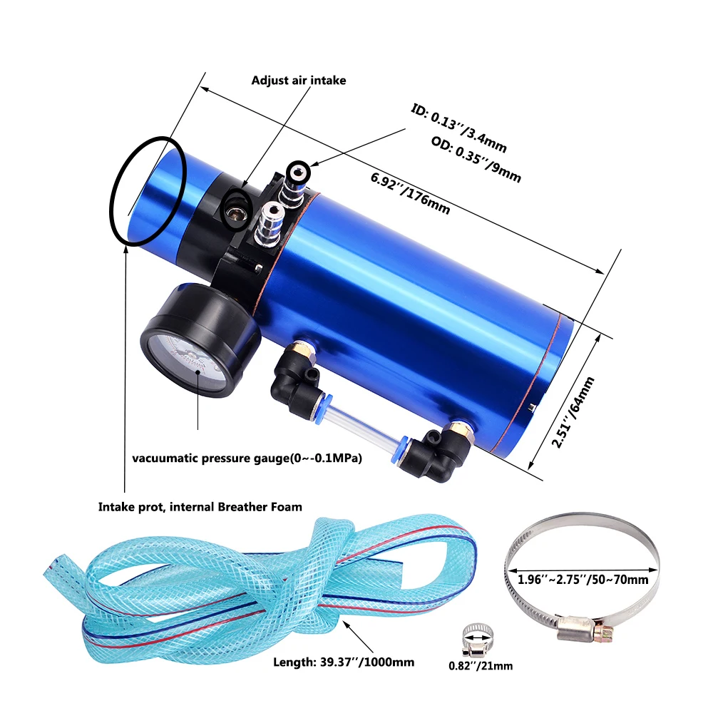 Универсальный алюминиевый резервуар для маслоуловителя бак с фильтром для дыхания вакуумный манометр комплект