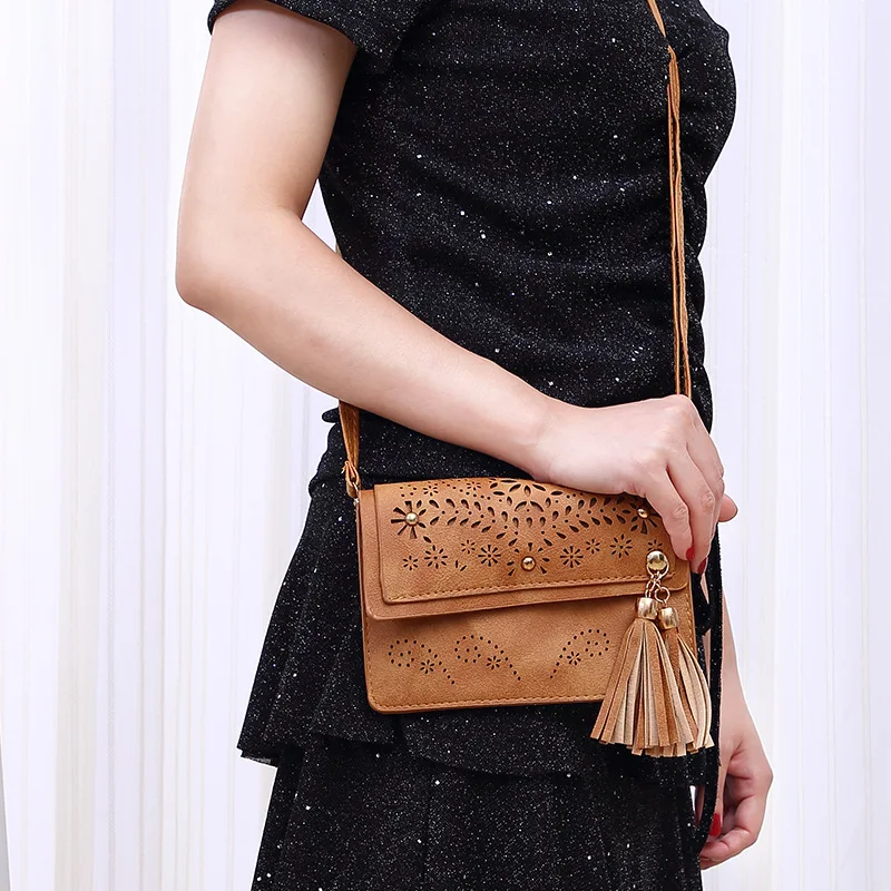 

2019 Women Handbag PU Leather Messenger Bag Hollow Out Vintage Lady Shoulder Crossbody Bags Bolsas Femininas Bolsa