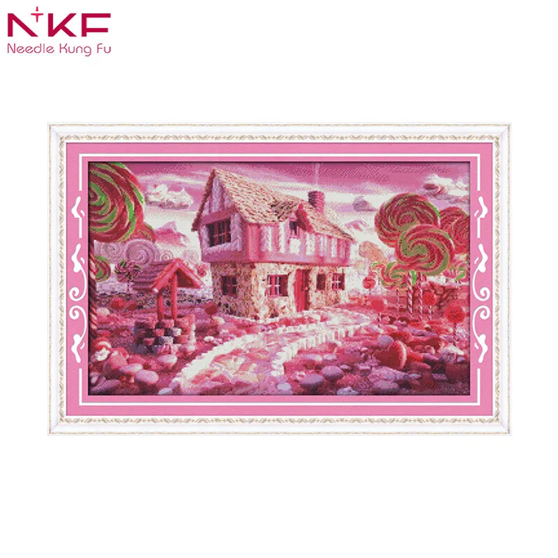 

Fairy tale house landscape embroidery chinese cross stitch kits patterns printed canvas needlework set everything for handmade