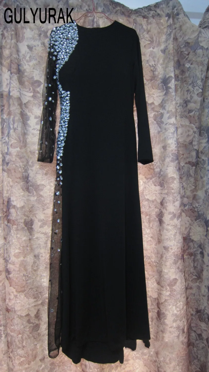 Vestido De Fiesta 2017 Черный Длинные вечерние платья пикантные с круглым вырезом