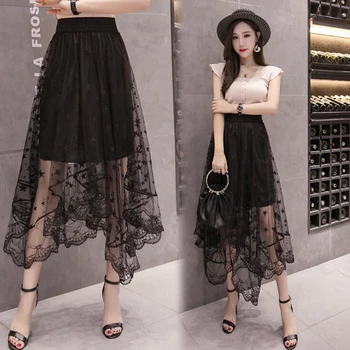 

2019 New summer mesh skirt lace irregular fashion women skirt
