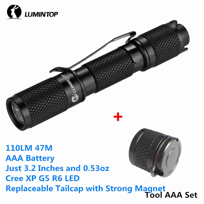 LuminTop Tool AAA Set Cree XP G2 LED 110lm 47m Reversible Clip AAA Flashlight with Replaceable Magnetic Tailcap