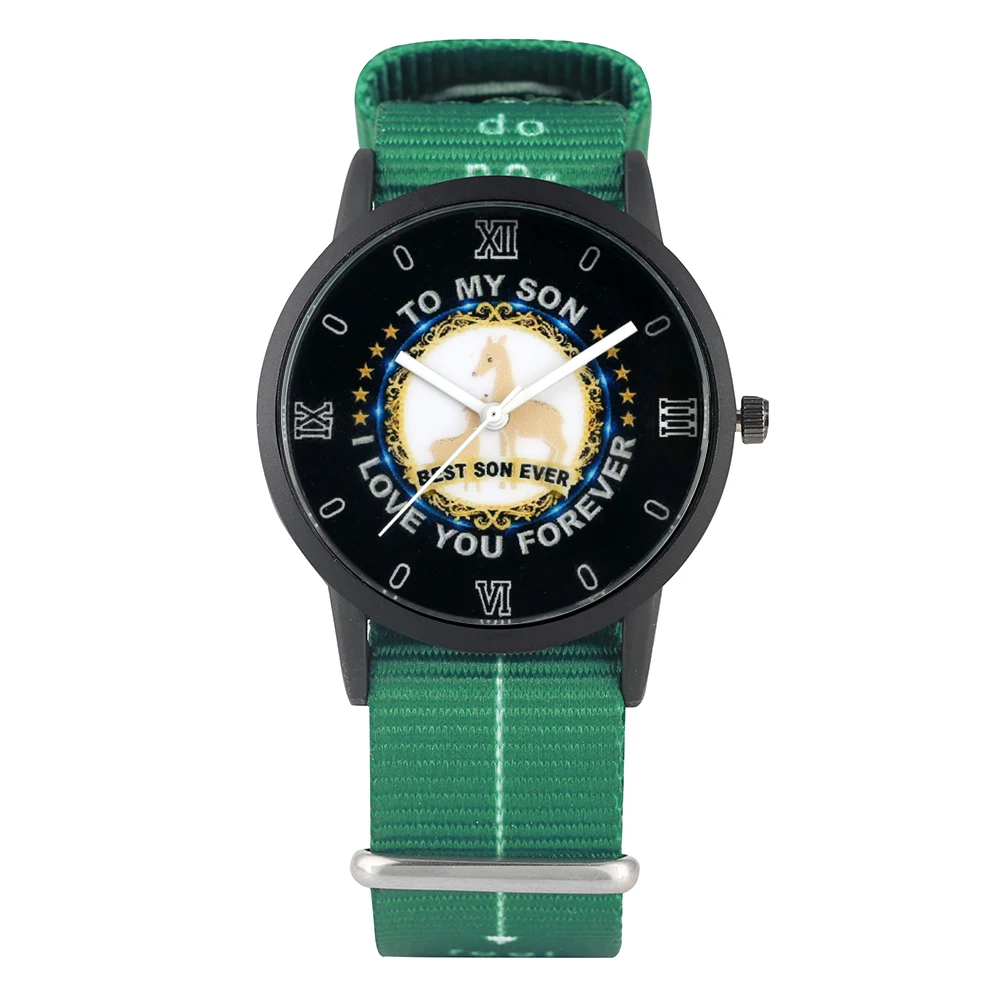 

Children's Watch To My Son Logo Dial Watches for Boys Nylon Strap Wristwatch Camouflage Deer Pattern Quartz Watch