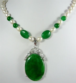 

fancy design Beautiful white pearl & green jades & jades pendant Necklace free shipping