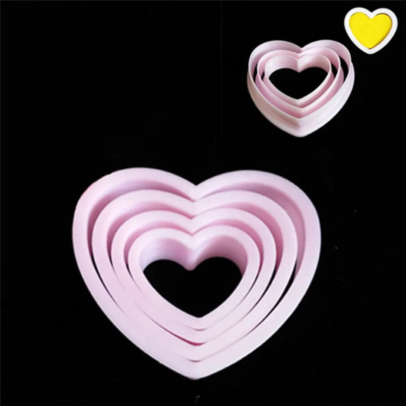 

TTLIFE 4pcs Pink Heart Shape Cookie Cutter Breakfast Bread Biscuit Mold Fondant Cake Pastry Chocolate Mould DIY Decoration Tools