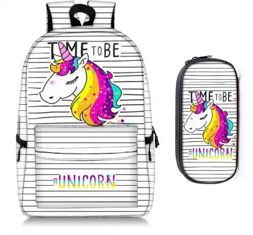 #*Cheap kawaii rainbow unicorn panda bunny cream backpack + pencil bag children school bags for teenager girl women travel backpack