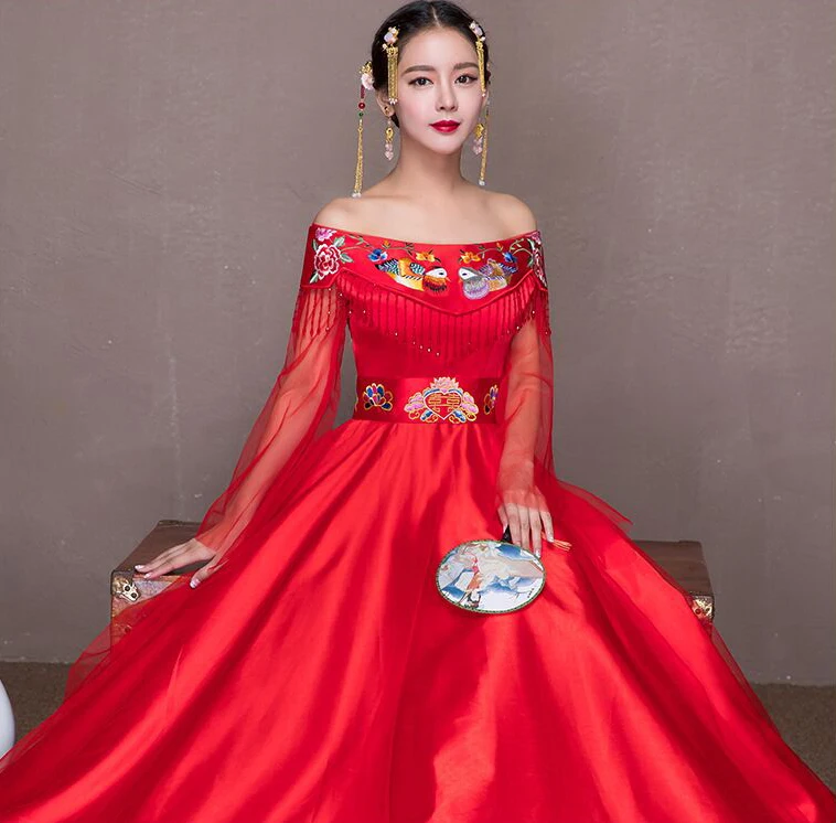 

New Red traditional chinese wedding dress Qipao National Costume Womens Overseas Chinese Style Bride Embroidery Cheongsam S-XXL