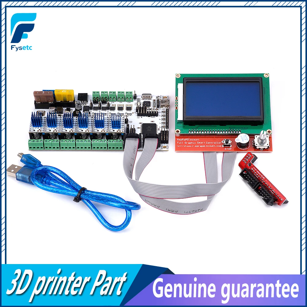 

12864 LCD Display Screen + Rumba+ Board Support 3pcs Extruder Rumba Plus Motherboard + 6pcs TMC2208 V1.0 Stepper Motor Driver