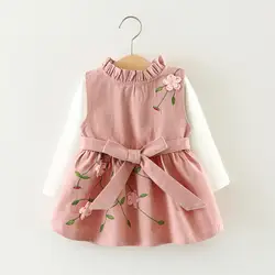 Милая весенне-осенняя одежда для маленьких девочек Модный хлопковый жилет с принтом для маленьких девочек, юбка + футболка, комплект