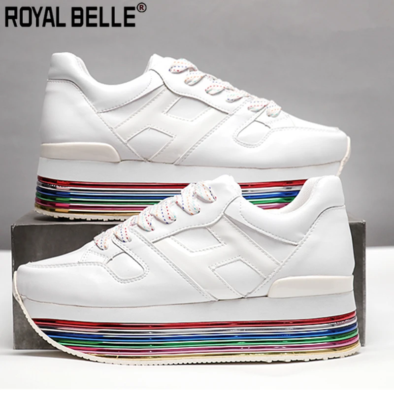 Royal Belle/женские кроссовки на платформе с каблуком цвета радуги; женские кроссовки из натуральной кожи на шнуровке; кроссовки на толстой подошве; брендовая Дизайнерская обувь