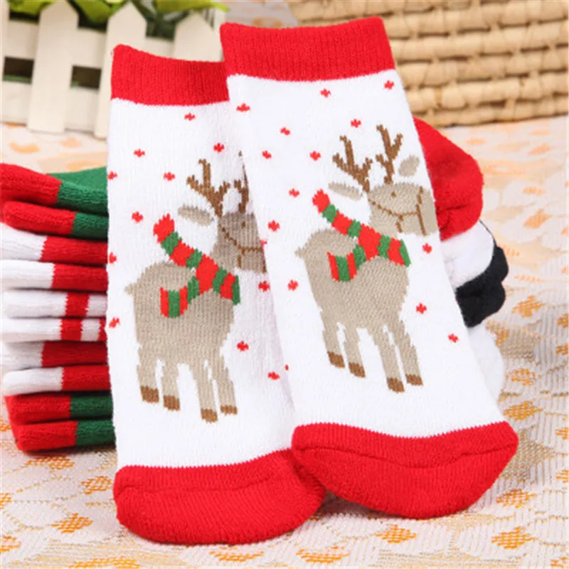 Детские жаккардовые носки из хлопка с рождественскими мотивами и мультяшным принтом красные носки для малышей с рождественским принтом потопоглащающие носки(в одном размере