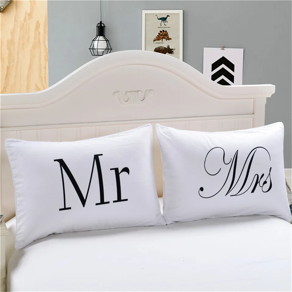 

MR MRS Decorative White Couple Pillow Case Throw Pillowcases Lovers Couple Gift One Pair Pillows Bedding Set Bedding Outlet20