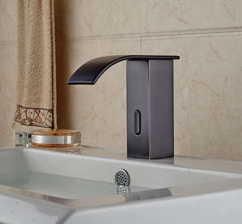 

Oil Rubbed Broze Waterfall Spout Basin Faucet Bathroom Sink Tap Automatic Faucet Touchless Tap Single Cold Water
