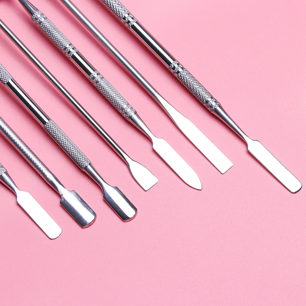 

New 7 Type Stainless Cuticle Pusher 1PC Nail Art Stirring Polish Powder Blender Spatulas Tone Rods Manicure Remover Makeup Tools