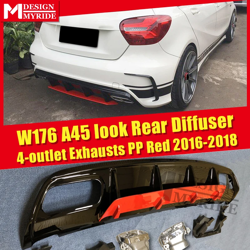 W176 A45 вид задний диффузор+ 4-выпускной наконечник для MercedesMB A-class A180 A200 A220 A250 A45 темно-синяя спортивная ABS Материал-18