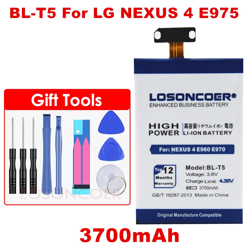 Losoncoer BL-T5 3700 мАч BL T5 BLT5 Батарея для LG Nexus 4 Батарея E975 E973 E960 F180 LS970 Optimus G E970 Батарея Nexus4