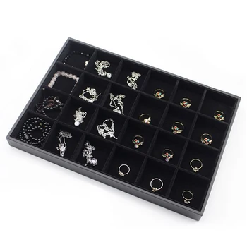 

24 Compartment black Jewelry Display Storage Box Tray Showcase Organiser Earring Holder