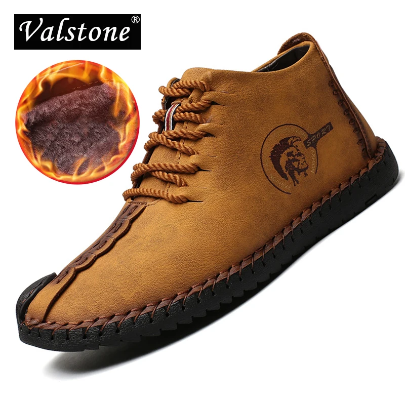 

Valstone 2018 Super Winter Casual Shoes Men Leather handmade vintage High Tops Male boots warm winter sneakers man plus sizes 48