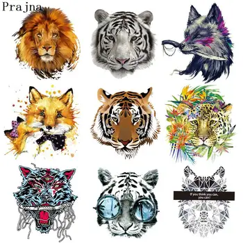 

Prajna Punk lion Animal Patches Heat Transfer Sticker Iron On Patches Transfers For Clothes PVC Vinyl Decal Wolf Rock Decoration