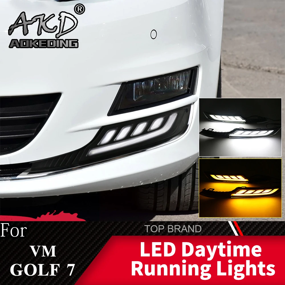 

2PCS For Volkswagen Golf 7 MK7 2013 2014 2015 Yellow Turn Signal Function LED Daytime Running Light Waterproof 12V Car DRL Lamp
