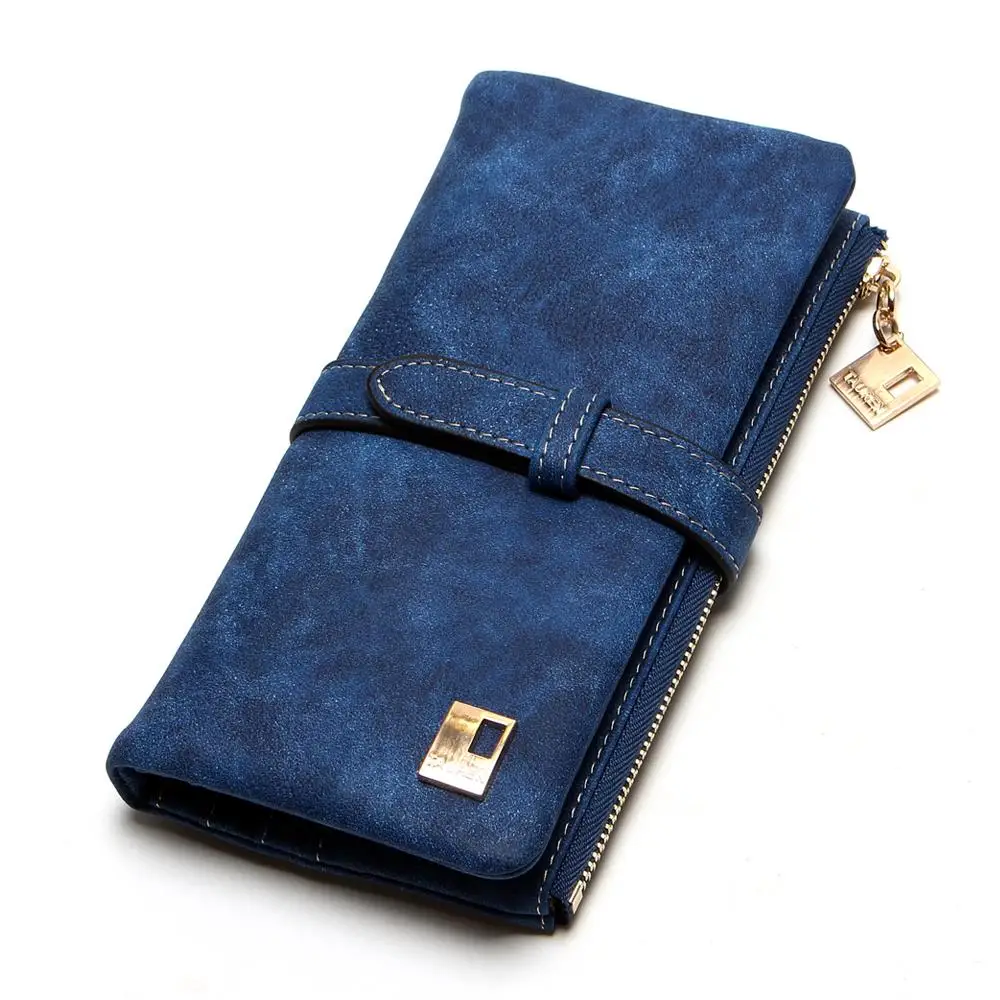Blue Новинка, модные женские кошельки, кошелек из нубука на молнии, длинный женский кошелек, два сложения, много цветов, клатч - Цвет: Blue